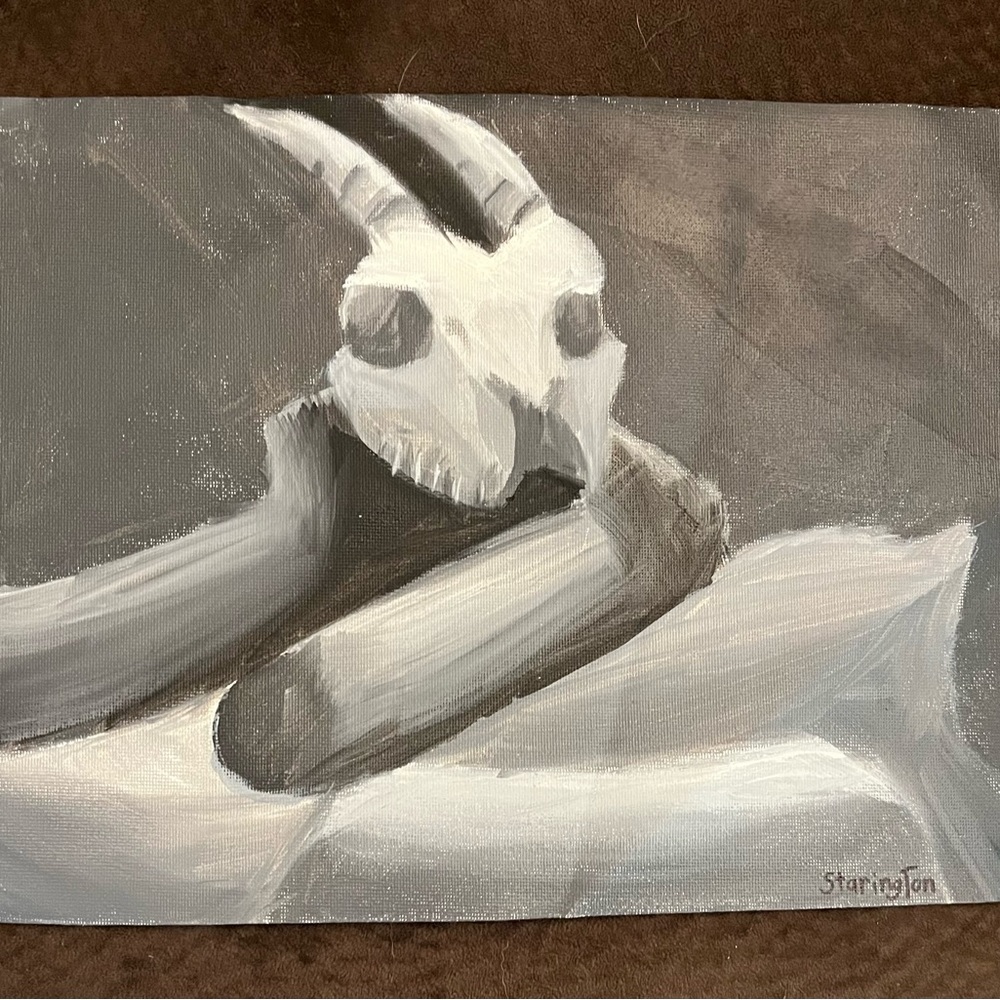 🆕Oil painting on canvas paper. All freehand painted. Black, grey, and wh…